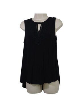 Pale Sky Black Sleeveless Tank Top Women Size M Keyhole Lace Detail